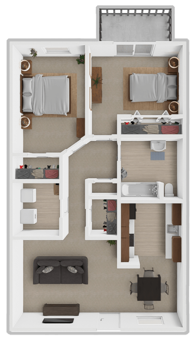 2 Bed 1 Bath floor plan